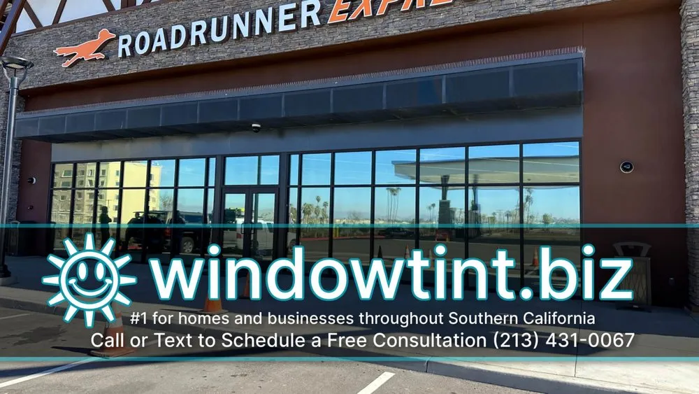 RoadRunner Express storefront in San Jacinto after window film installation